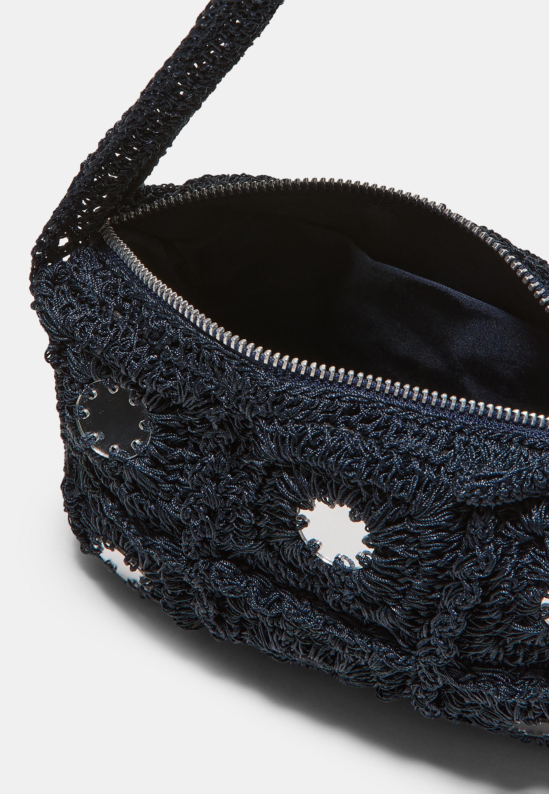 Crochet shoulder bag with mirrors — Navy blue