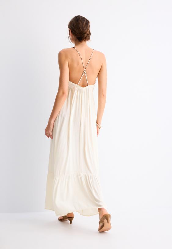 vestito lungo in bambula con spalline e perline
