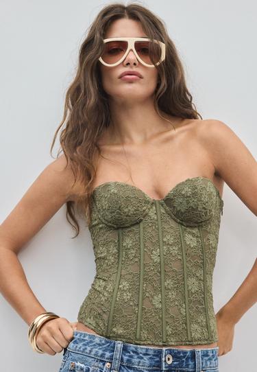 Lace corset with boning — Khaki 1