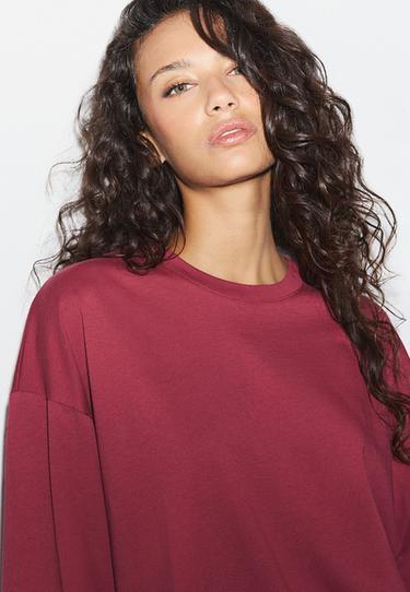 Boxy long sleeve T-shirt — Dark red 4