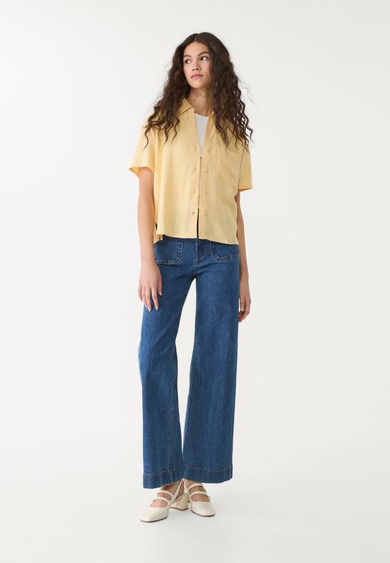 camisa manga corta efecto lino