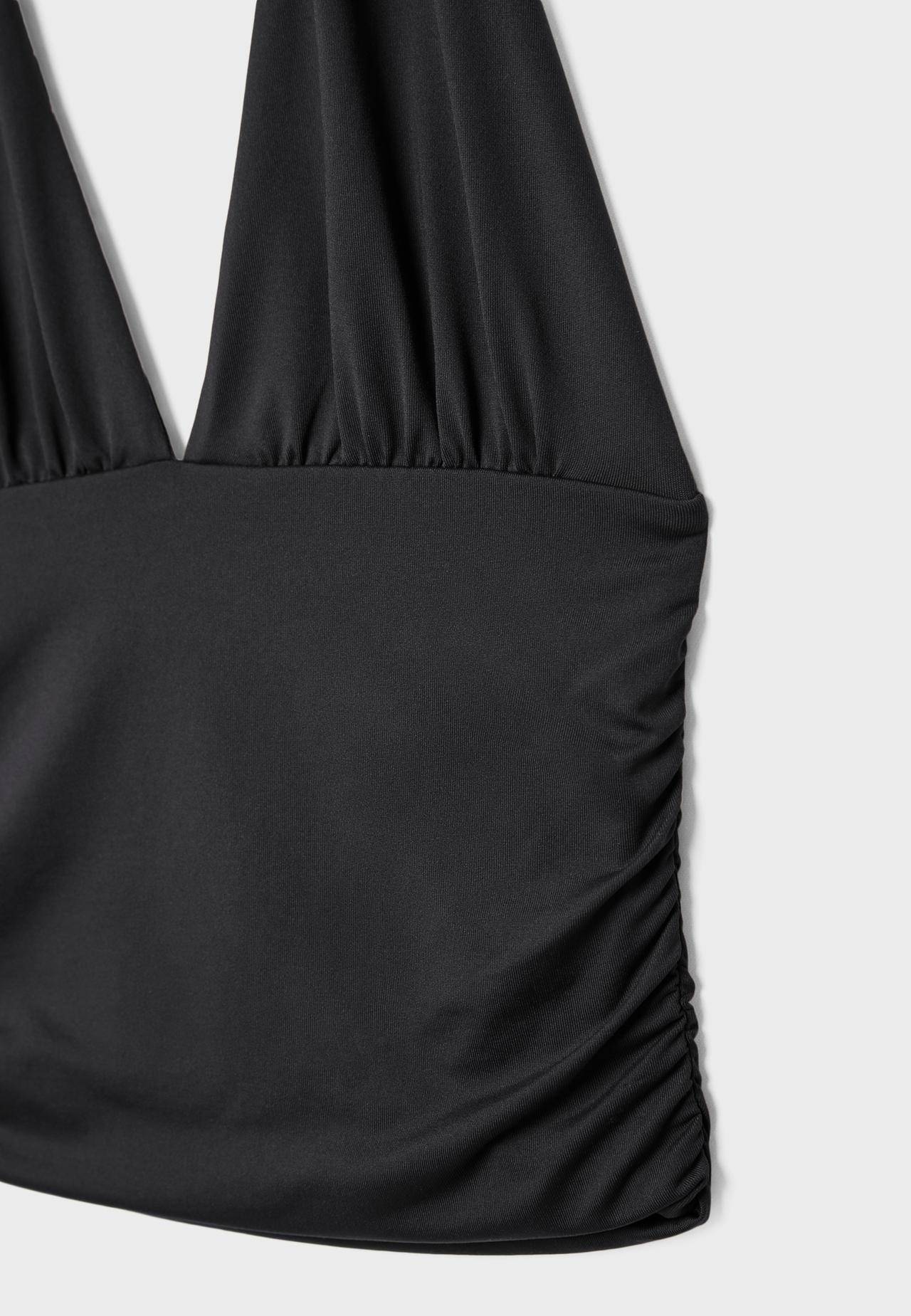 Ruched halter top with neck tie — Black