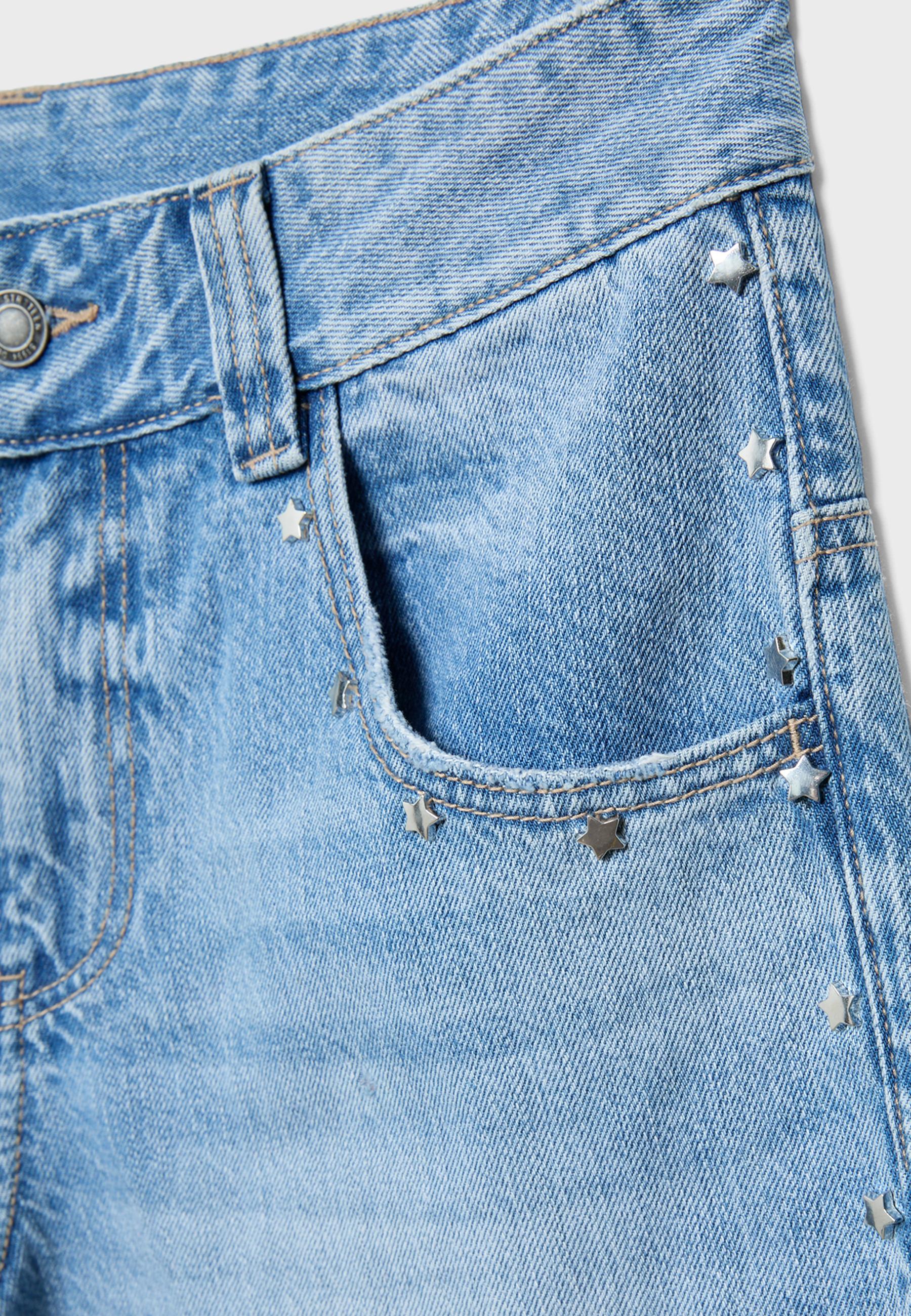 Yanları yıldız detaylı süper baggy jean - Görsel 8