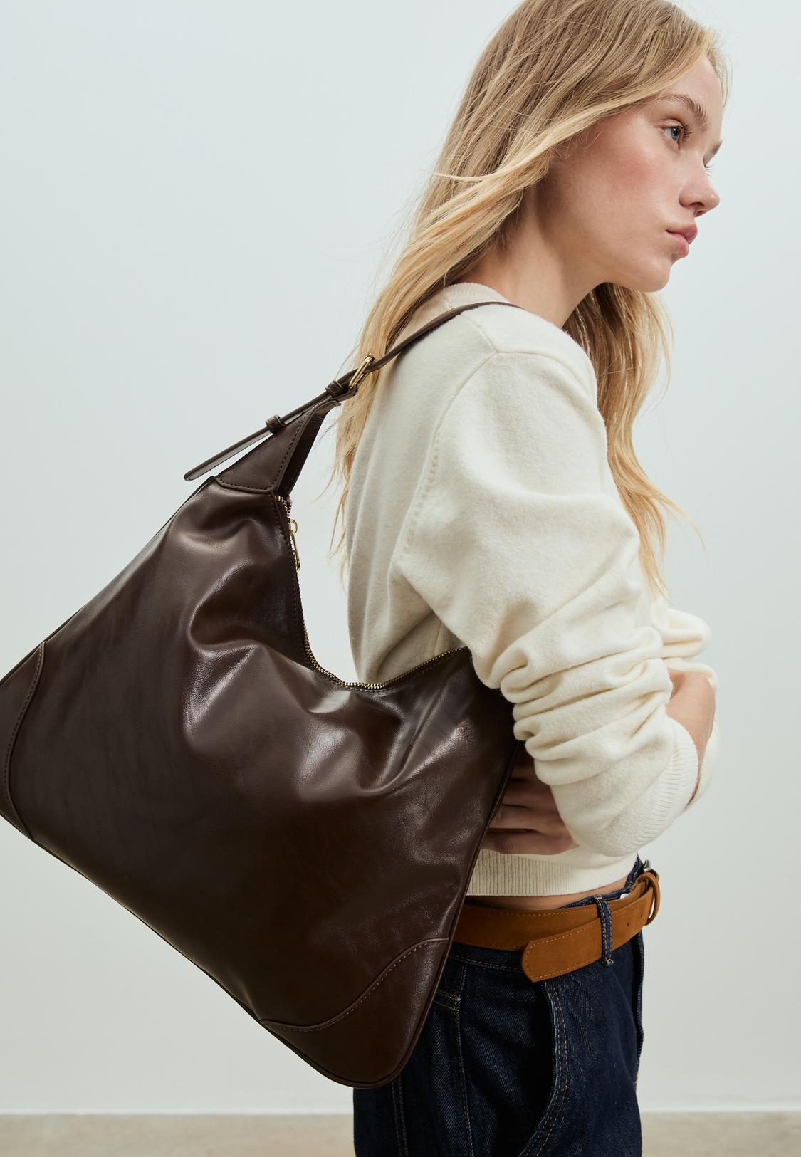 Hobo Bag Brown Leather Shoulder Bag Women's Faux Leather