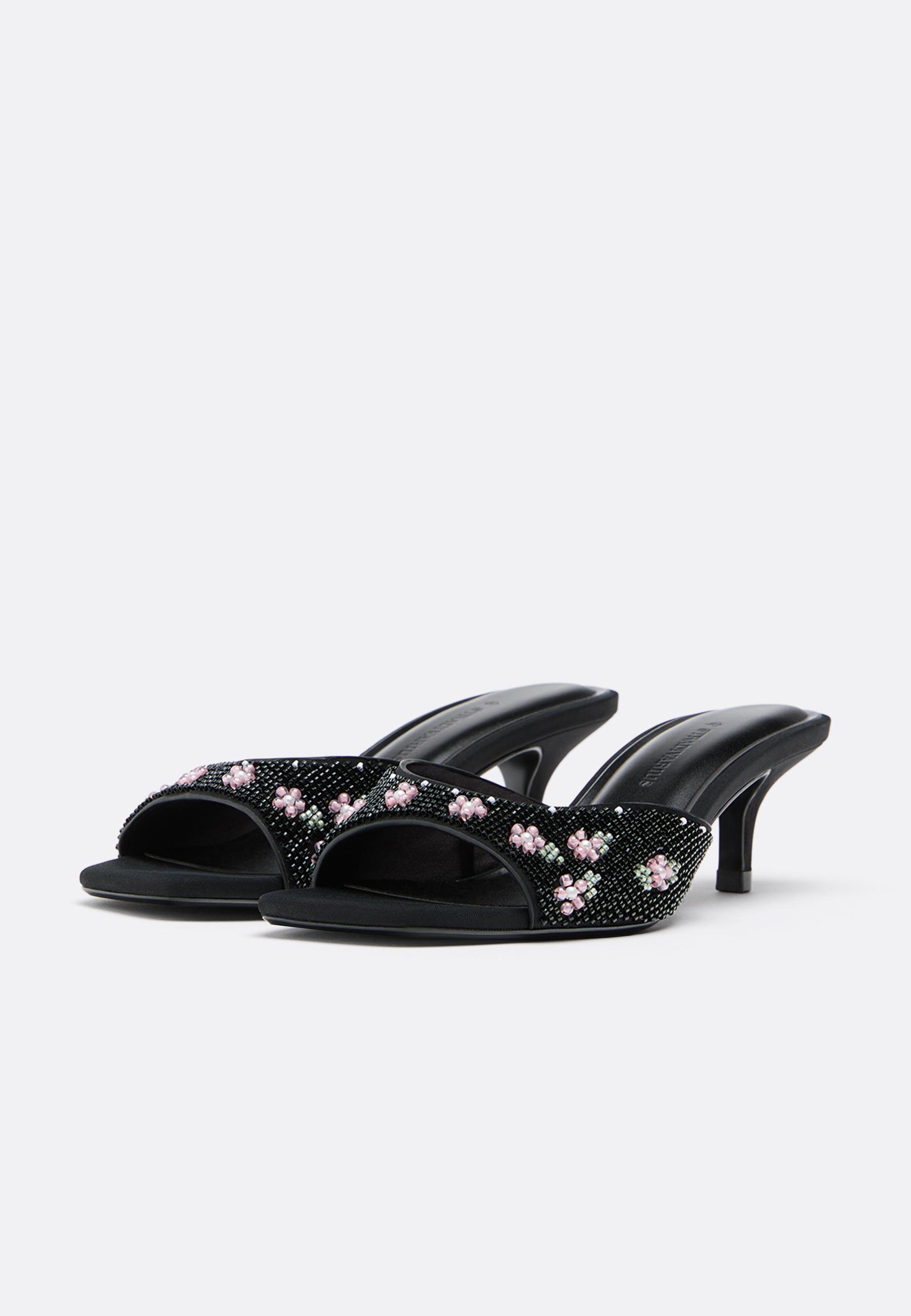 Heeled mule sandals with bead detail — BLACK