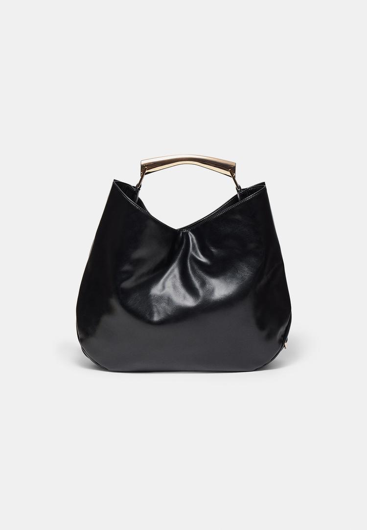 Stradivarius Τσάντα Με Μεταλλικό Χερούλι Μαύρο Os