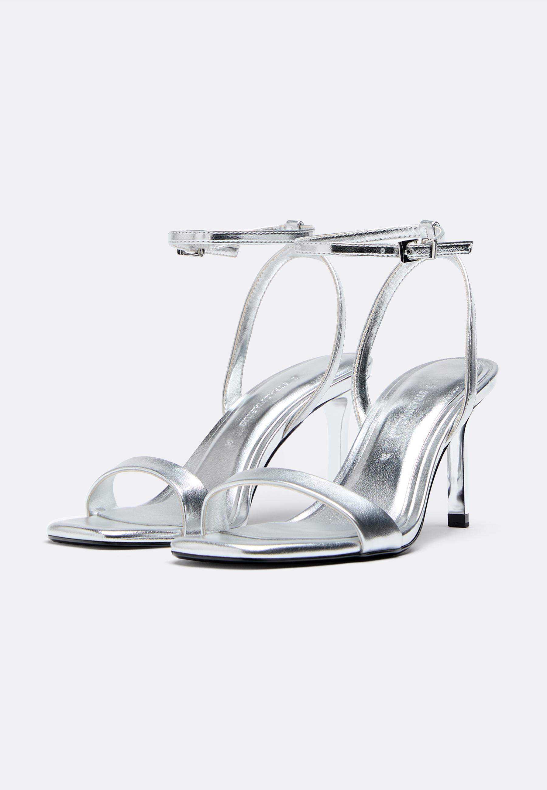 Metallic effect heeled sandals — SILVER