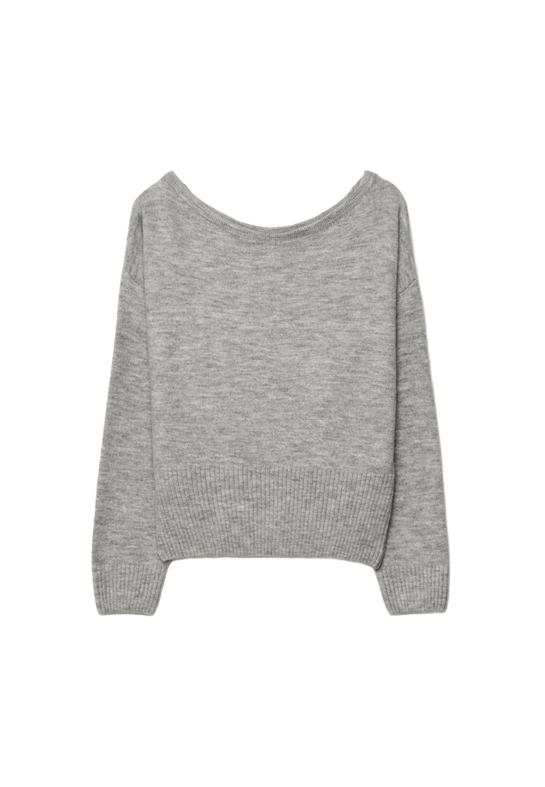 Soft-touch knit boat neck sweater — Grey melange