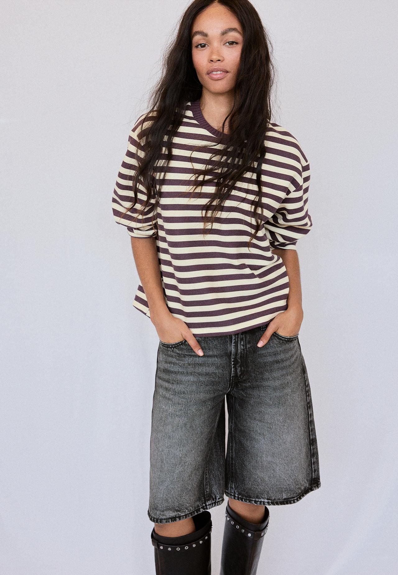 Knit round neck T-shirt — Dark purple