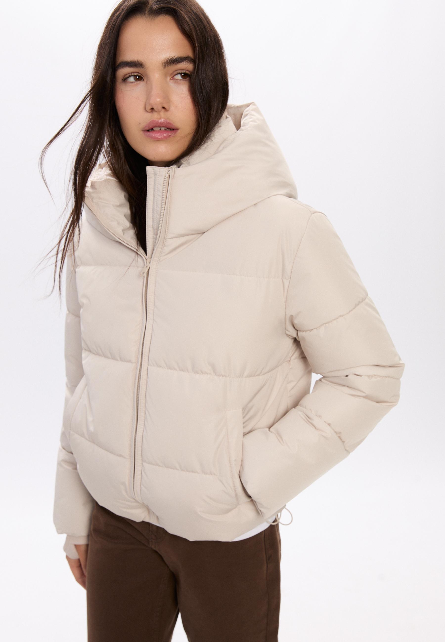 Puffer jacket with hood — Stone