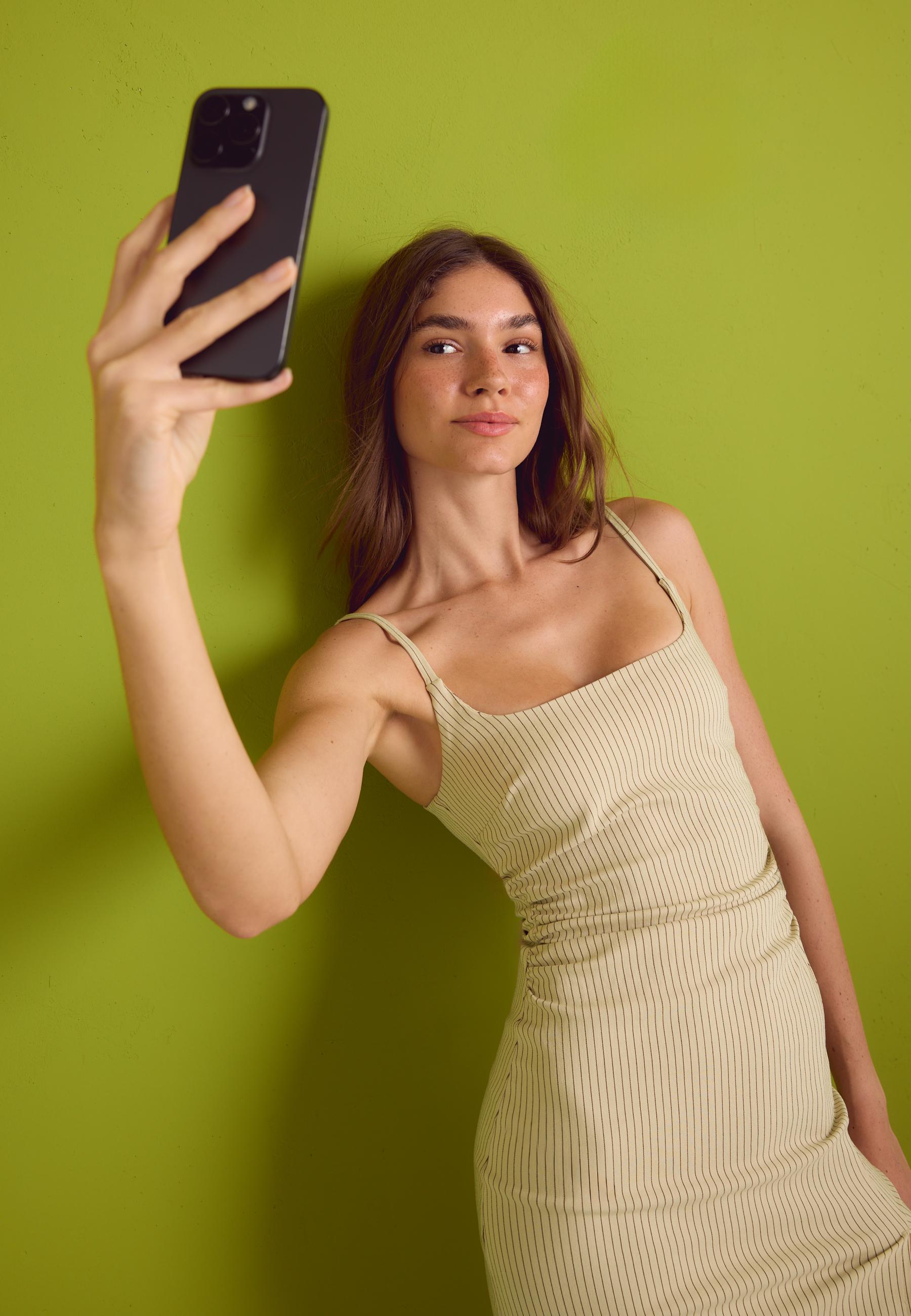 Square neck Bengaline midi dress — Stone