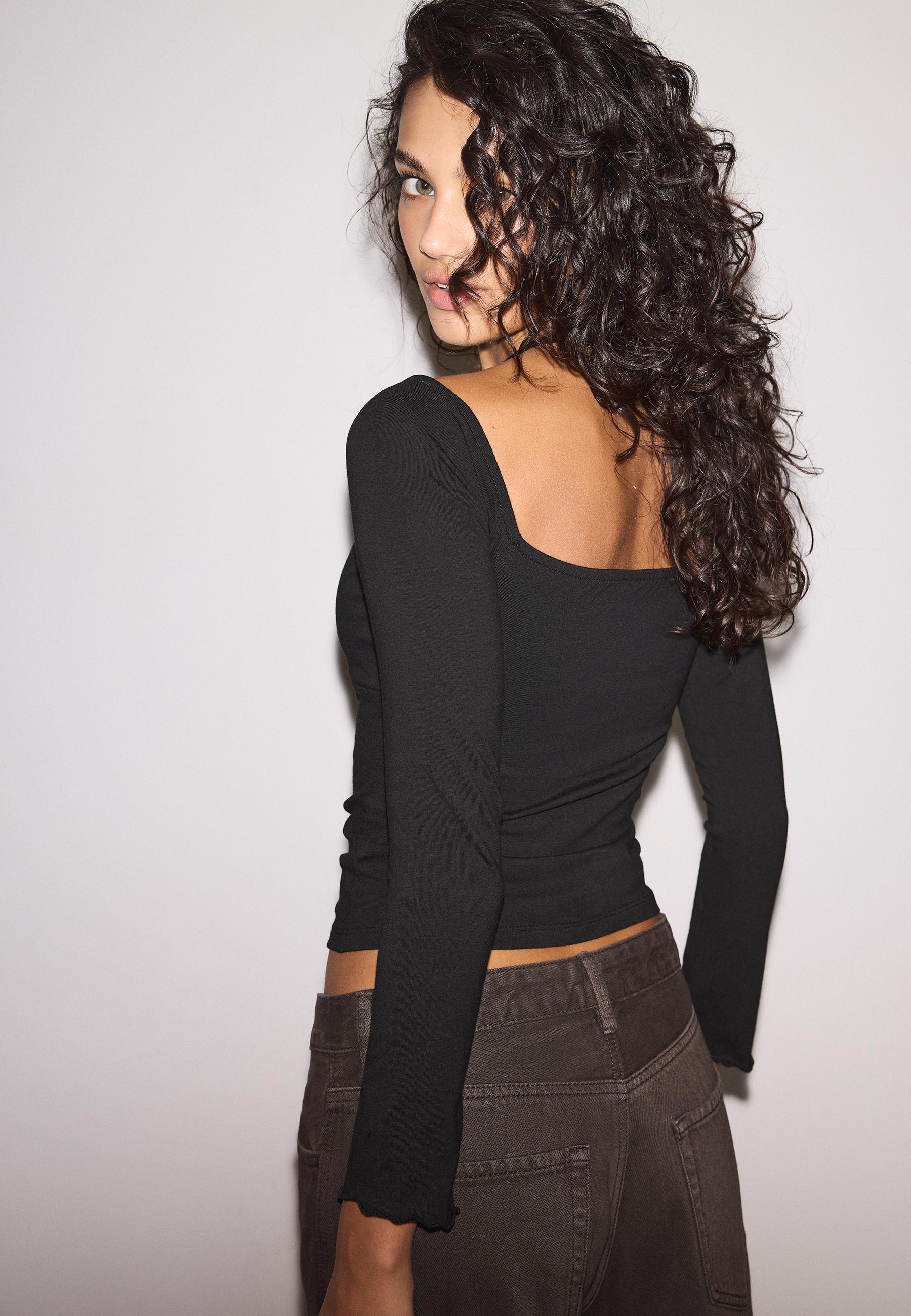Long sleeve halter neck T-shirt — Black