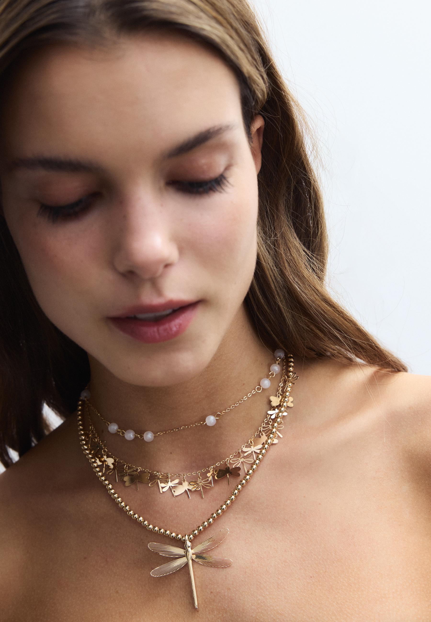 Set of 3 dragonfly necklaces — Gold