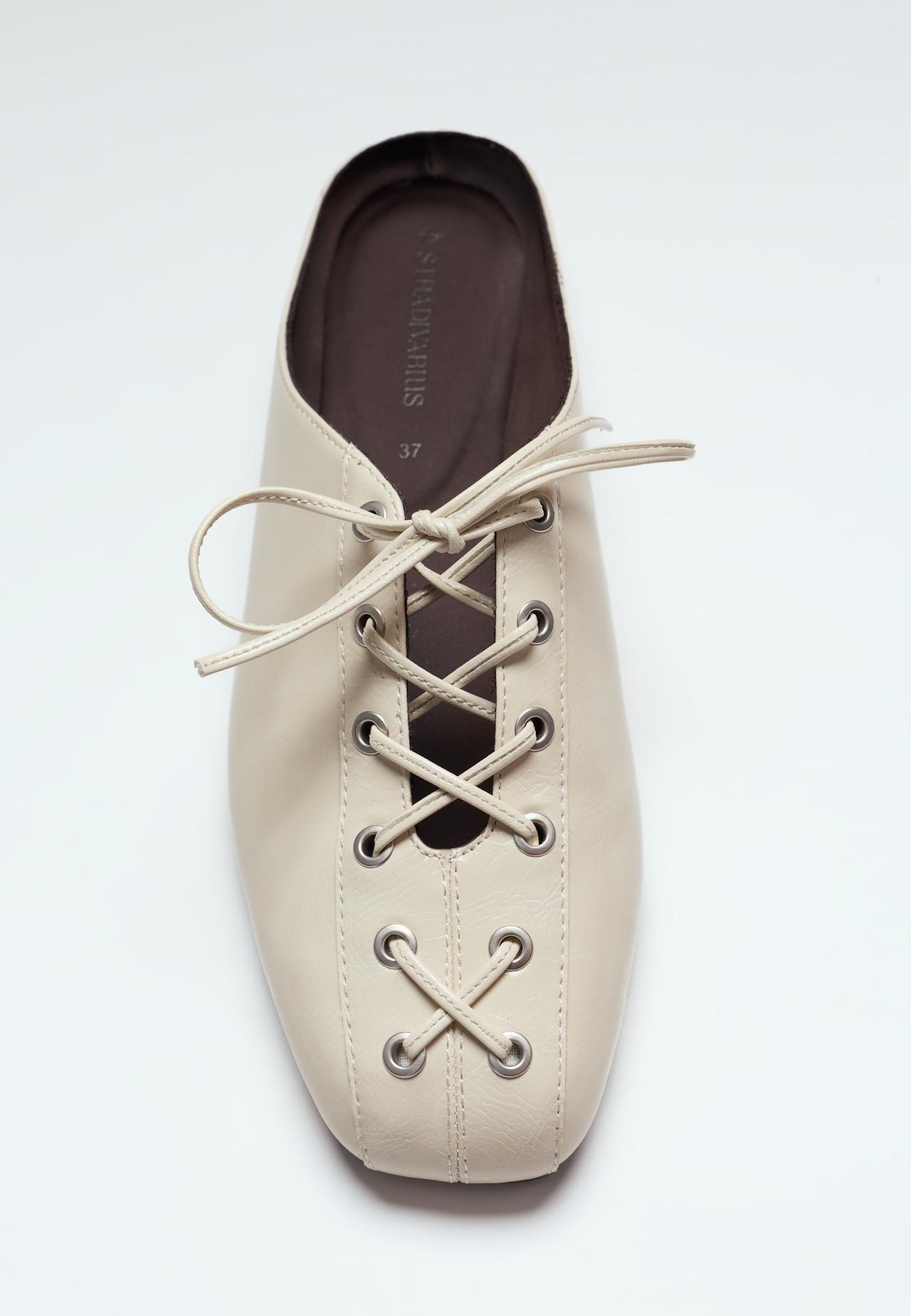 Lace-up flat mule shoes — ECRU