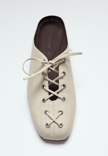 Lace-up flat mule shoes — ECRU 1