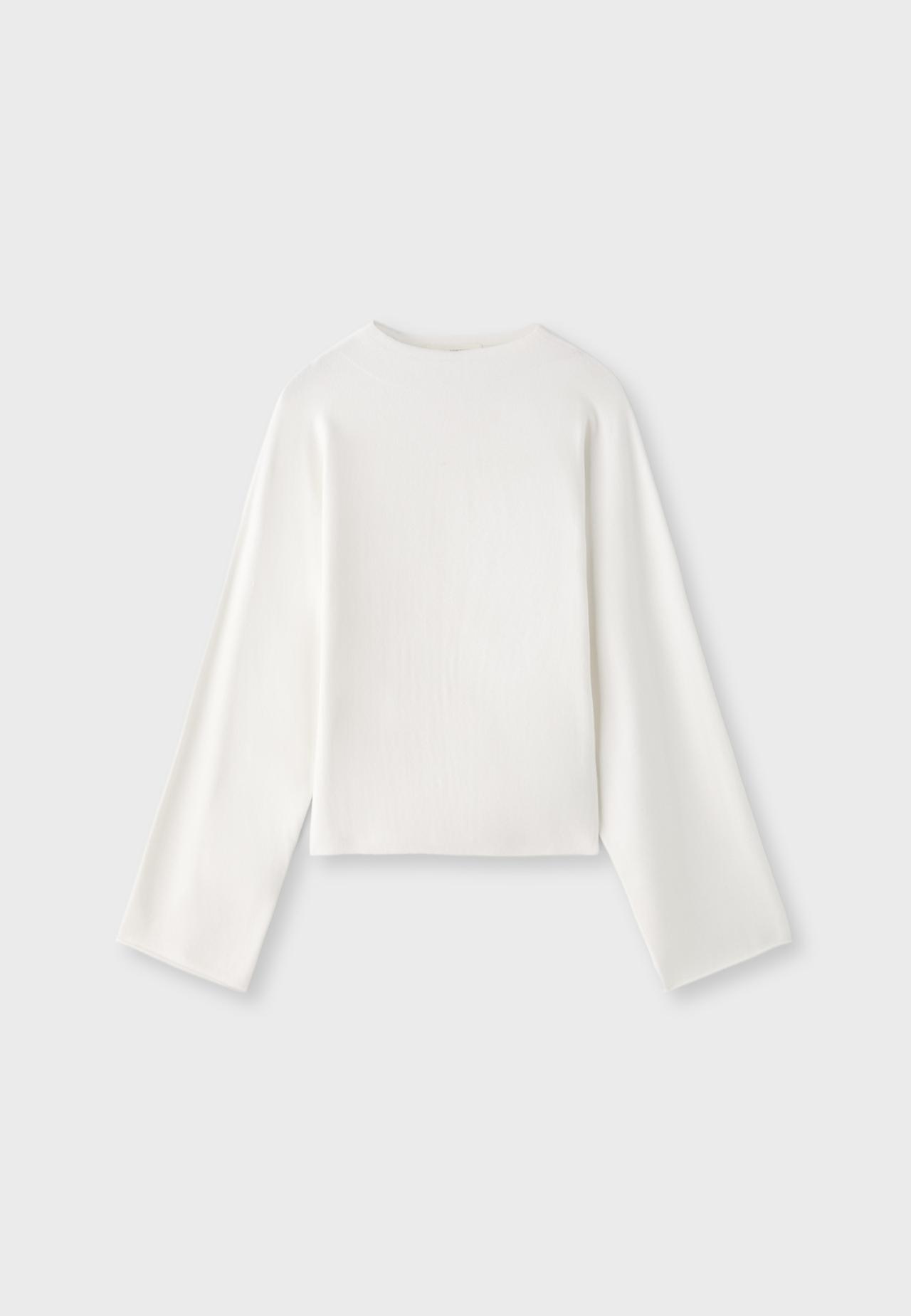 Knit jumper with kimono sleeves and stand collar — Ecru