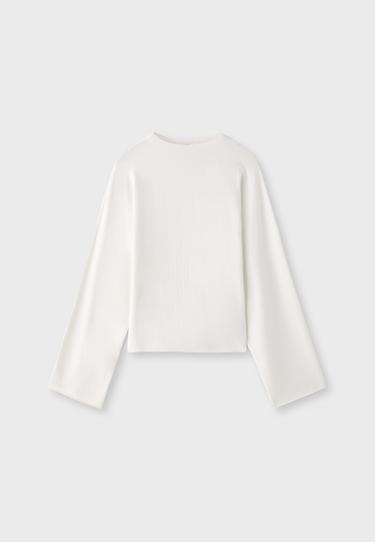 Knit jumper with kimono sleeves and stand collar — Ecru 7