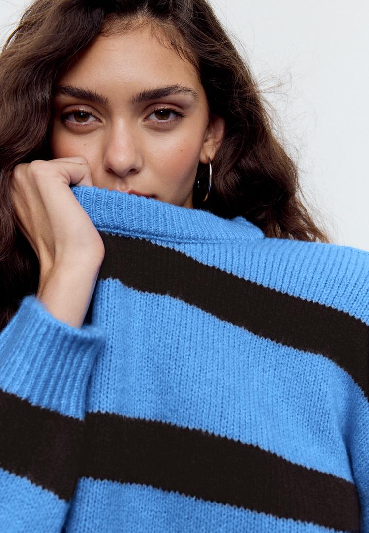 cizgili bisiklet yaka triko kazak