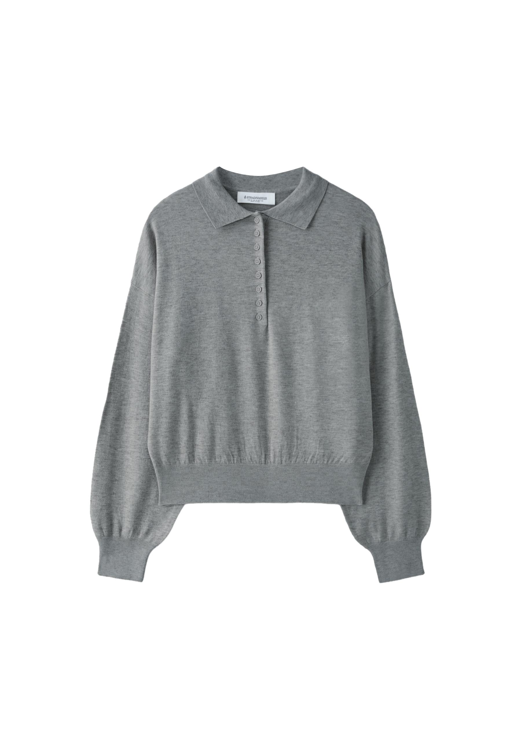 Polo collar knit sweater — Grey melange