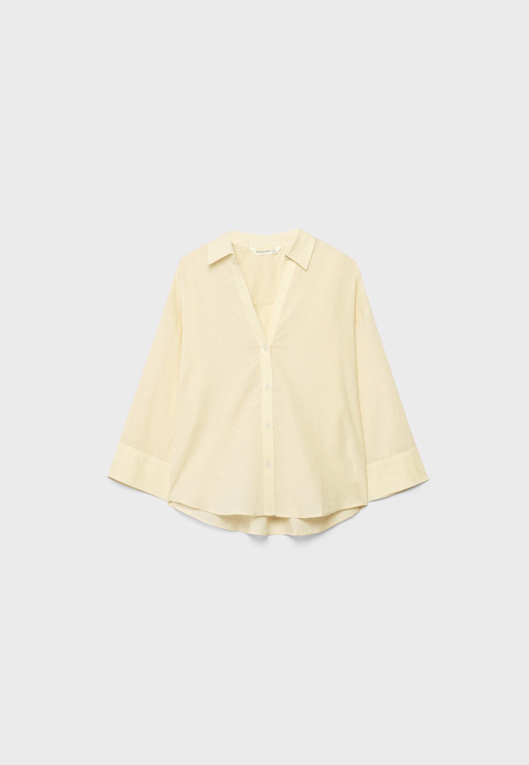 Linen-effect kimono sleeve shirt — Gold