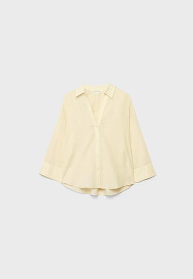 Linen-effect kimono sleeve shirt — Gold 7
