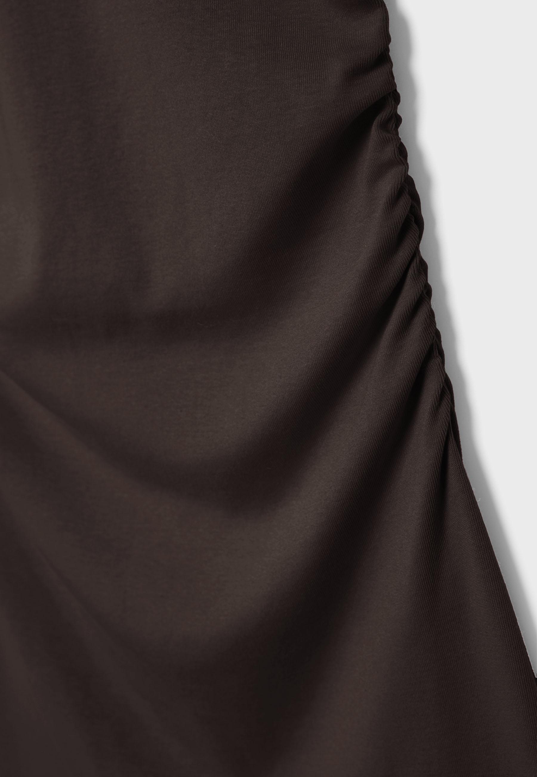 Fitted Short Dress with Ruched Detail — Brown