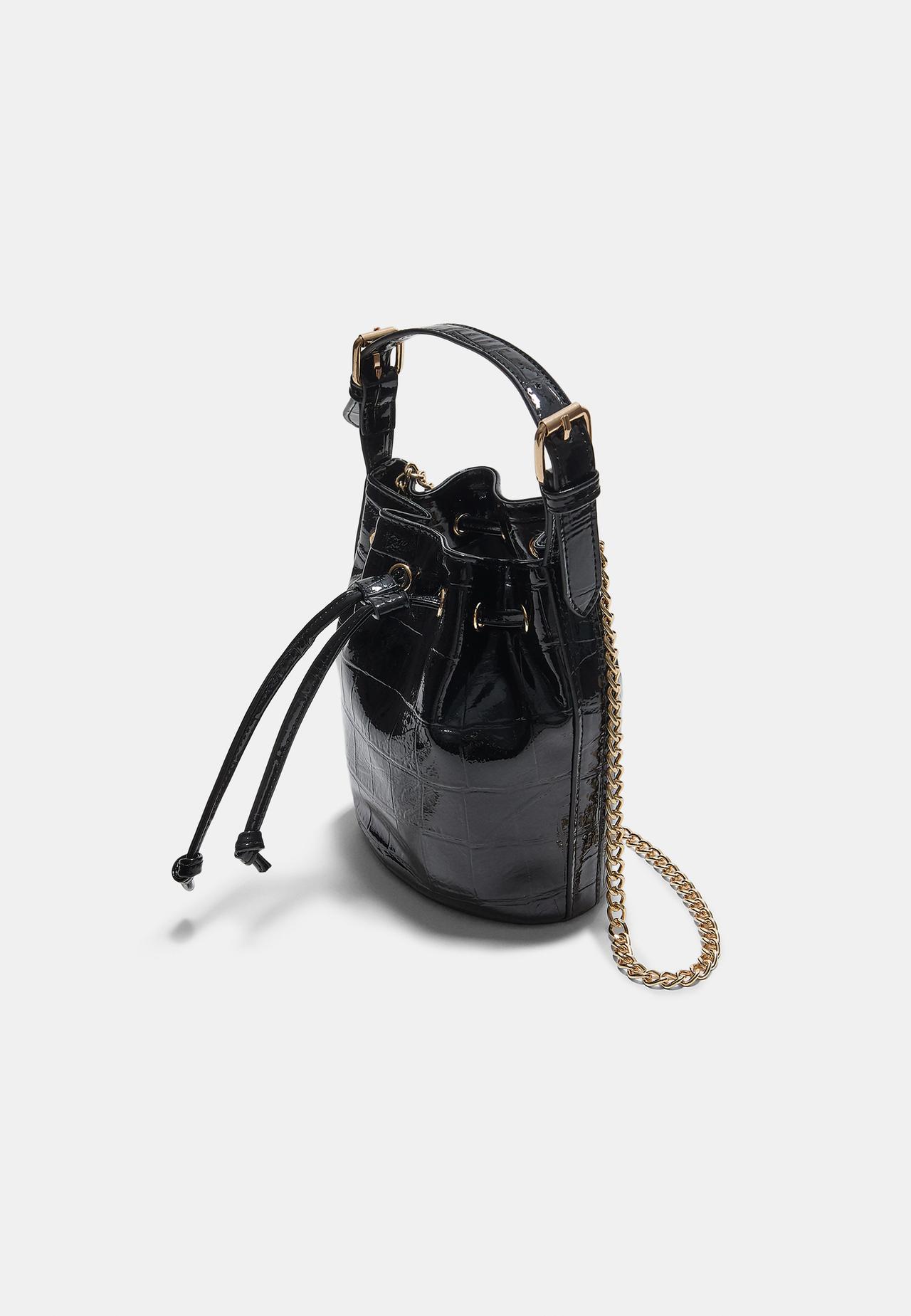 Mock croc bucket bag — Black