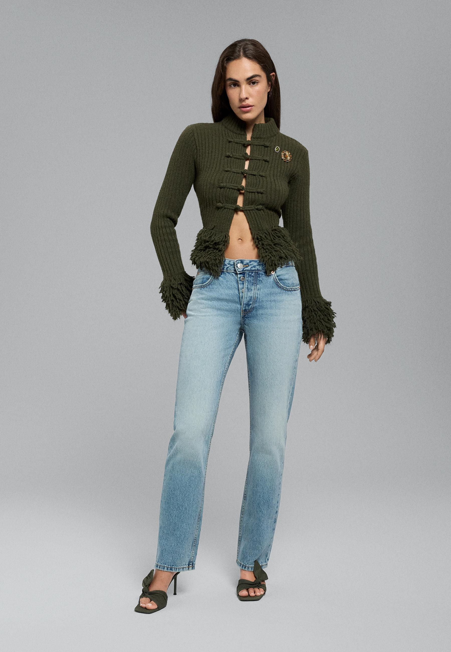 Stradivarius Τζιν Παντελόνι Straight Slim Fit Μπλε Μεσαίας Απόχρωσης 38