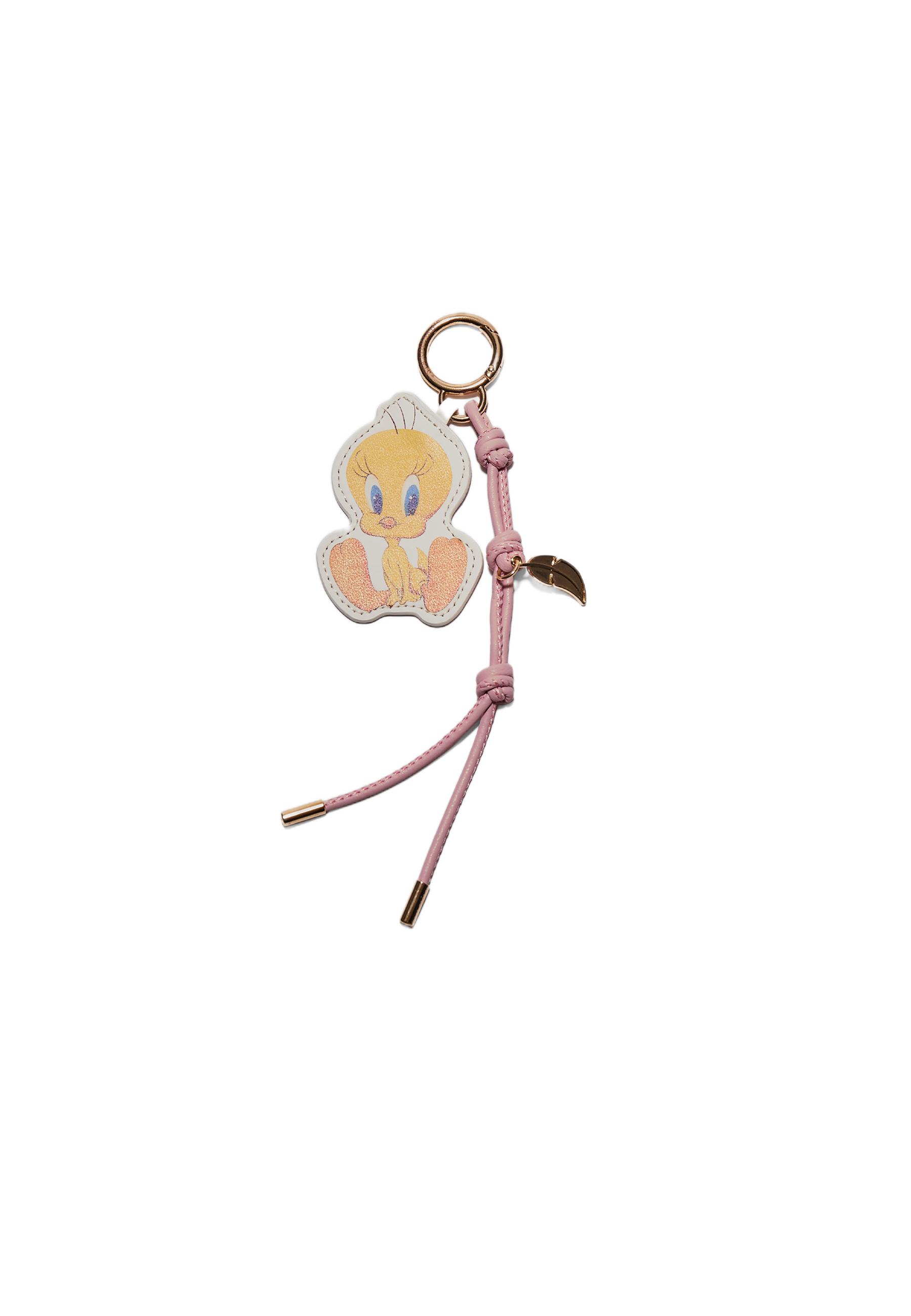 Tweety charm keyring — Pastel pink