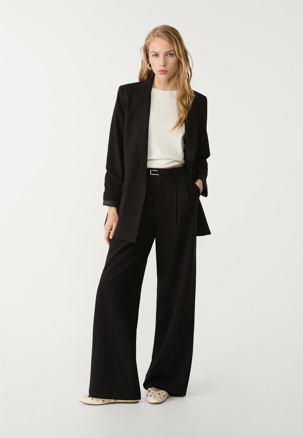 Smart wide-leg trousers with buckle detail