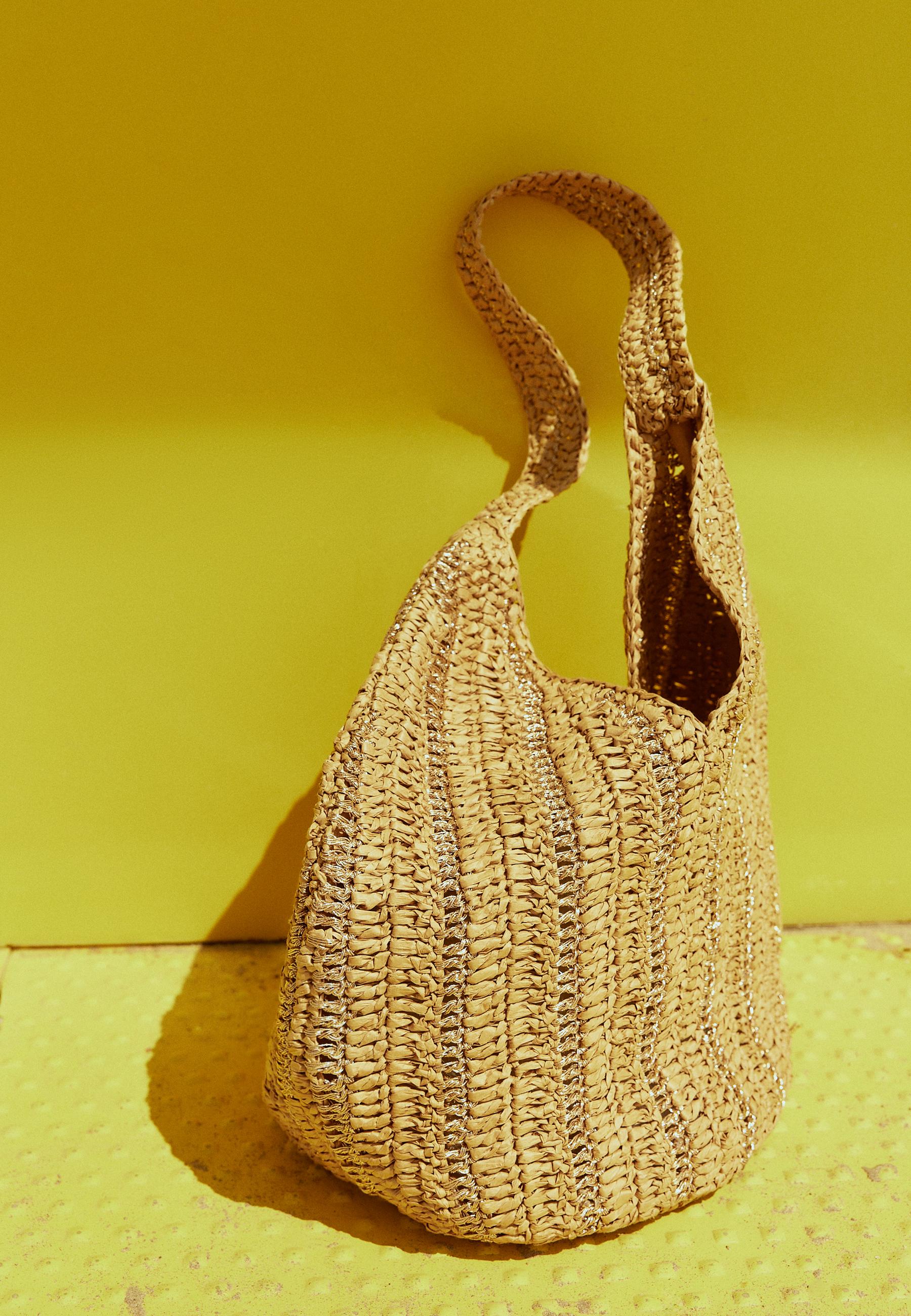 Metallic thread raffia shoulder bag - Women's fashion