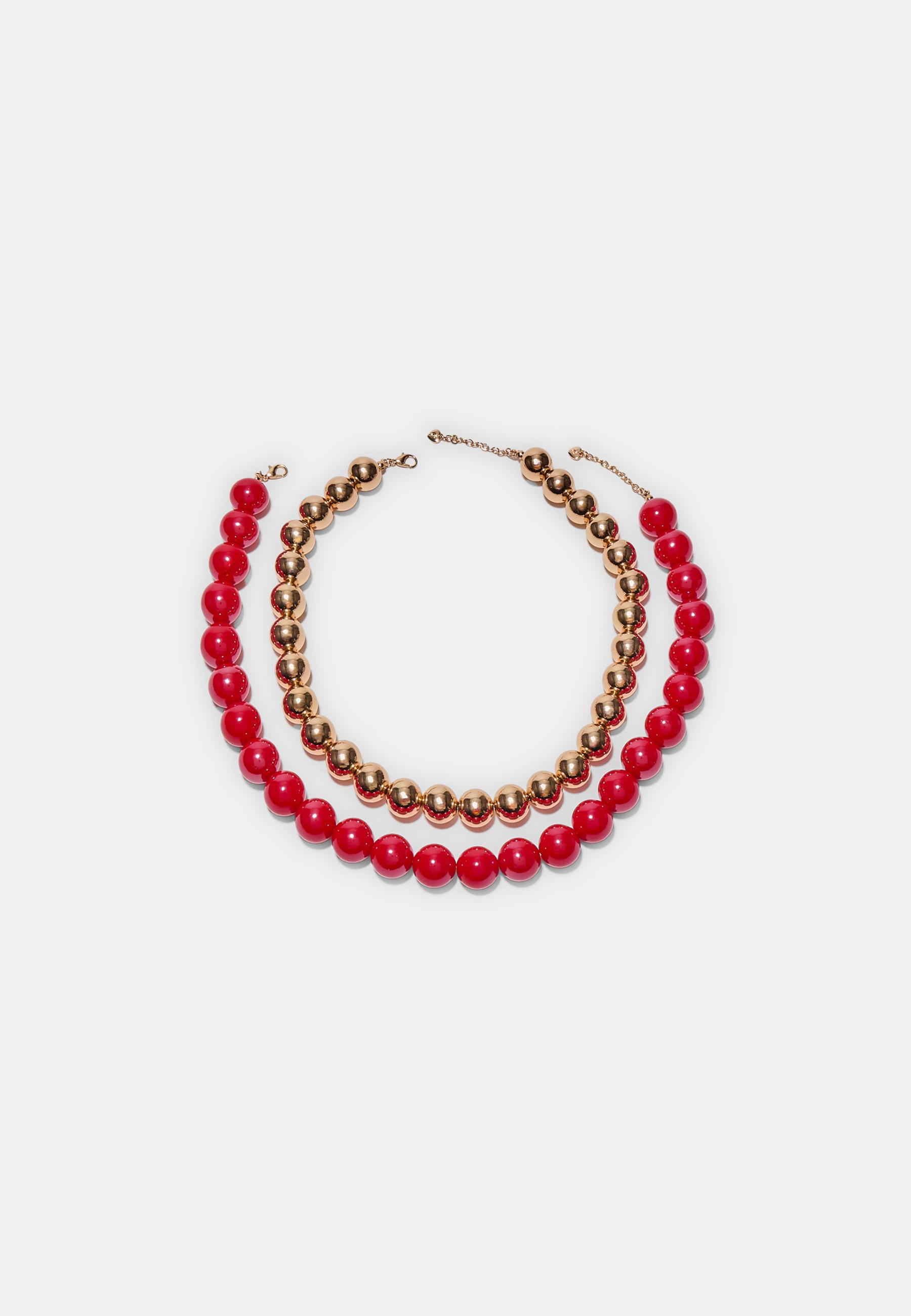 Set of 2 bead necklaces — Red