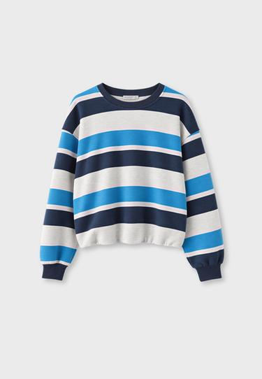 Striped puff-hem sweatshirt — Grey melange 6