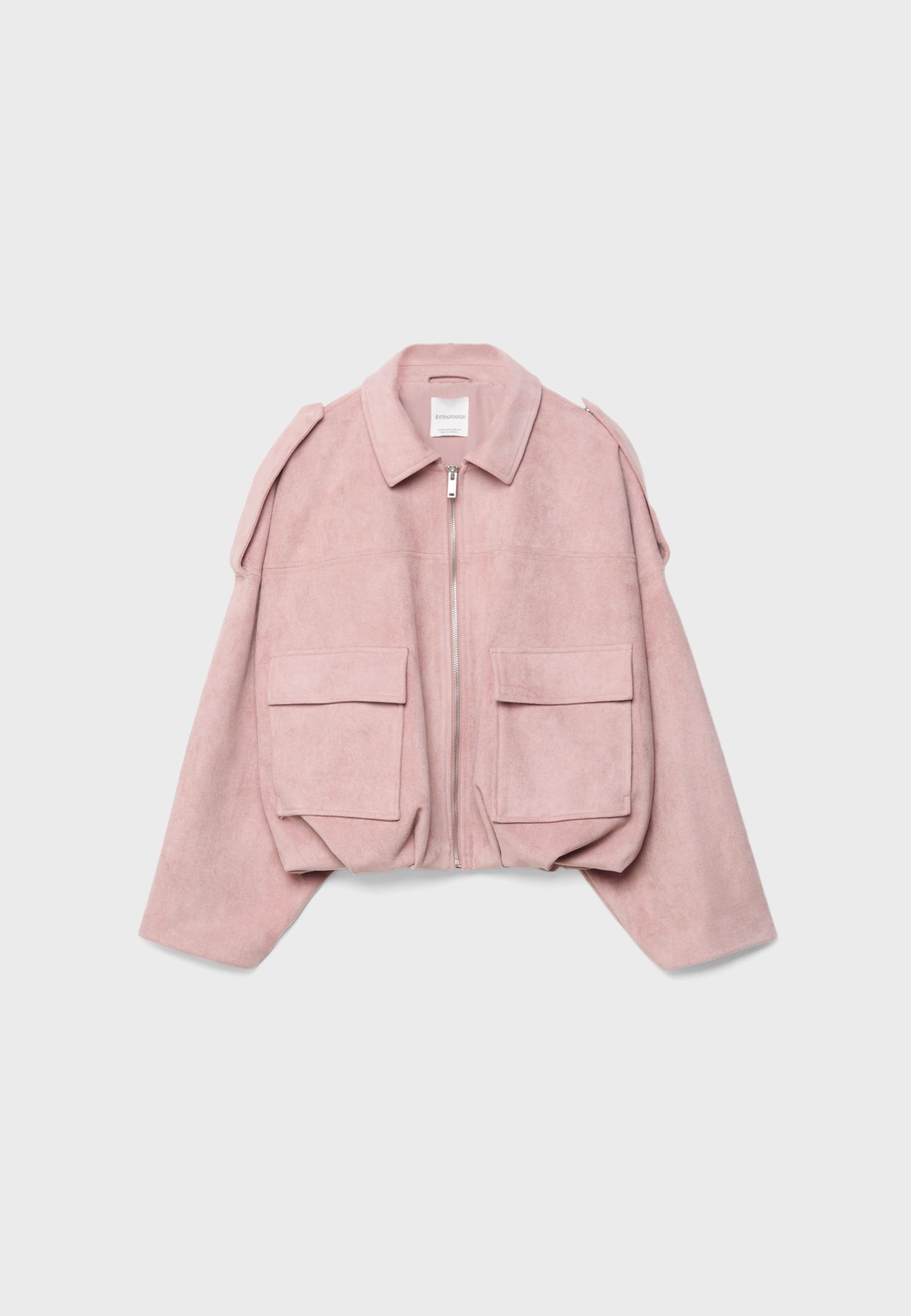 Faux suede bomber jacket — Pastel pink