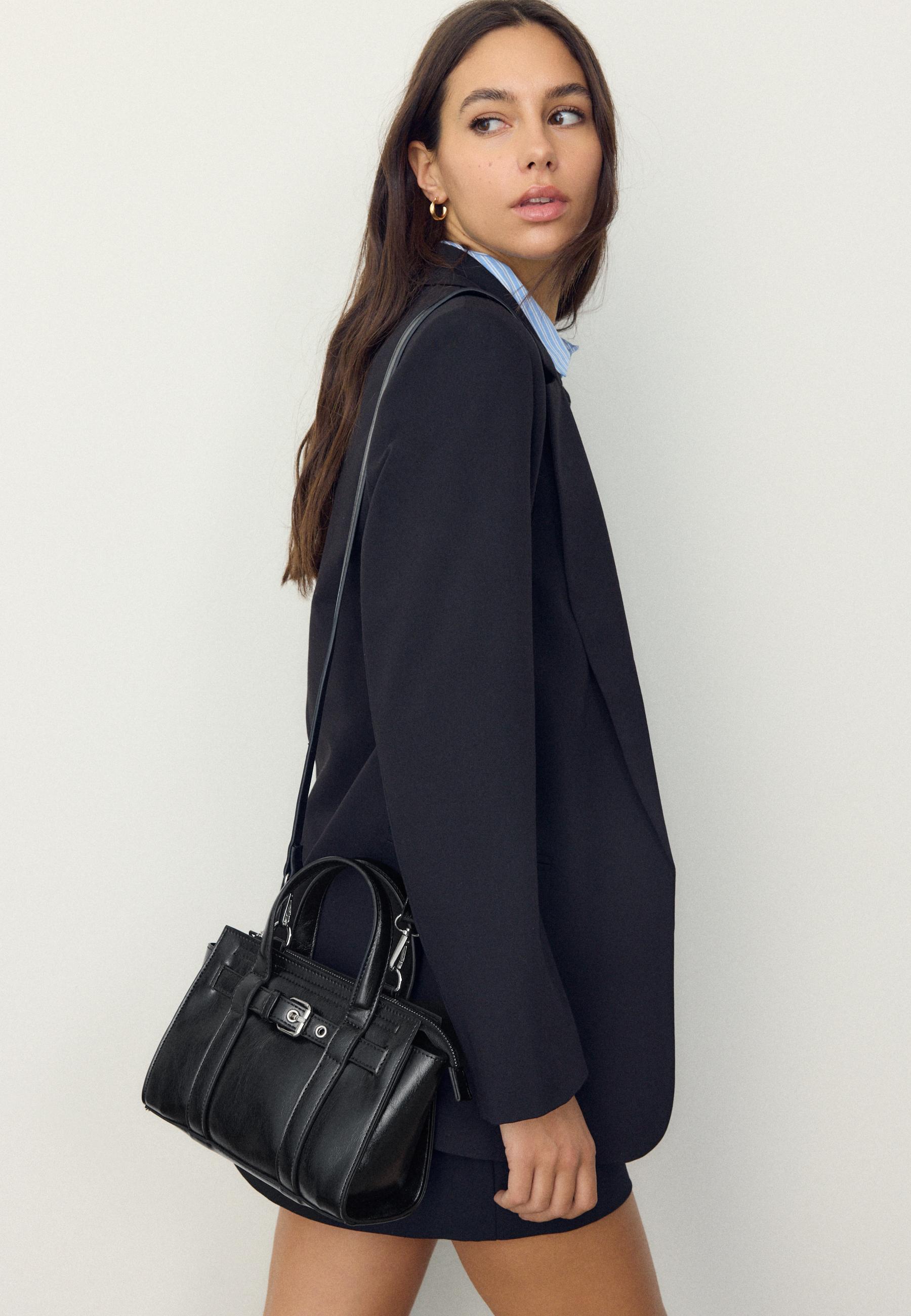 Mini tote bag with buckle — Black
