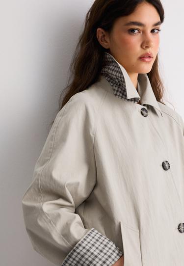 Long check-lined trench coat — Beige 3