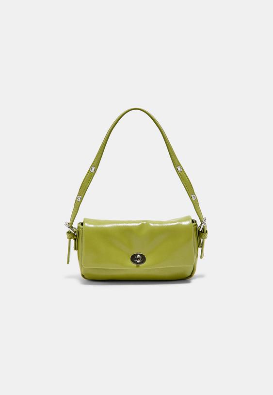 Stradivarius Mini Crinkled Effect Shoulder Bag Pistachio Green Os
