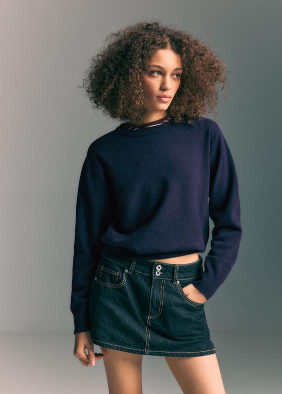 Stradivarius Soft-Touch Basic Knitted Jumper Navy Blue S