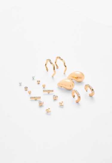 Set of 9 pairs of mini droplet earrings — Gold 3