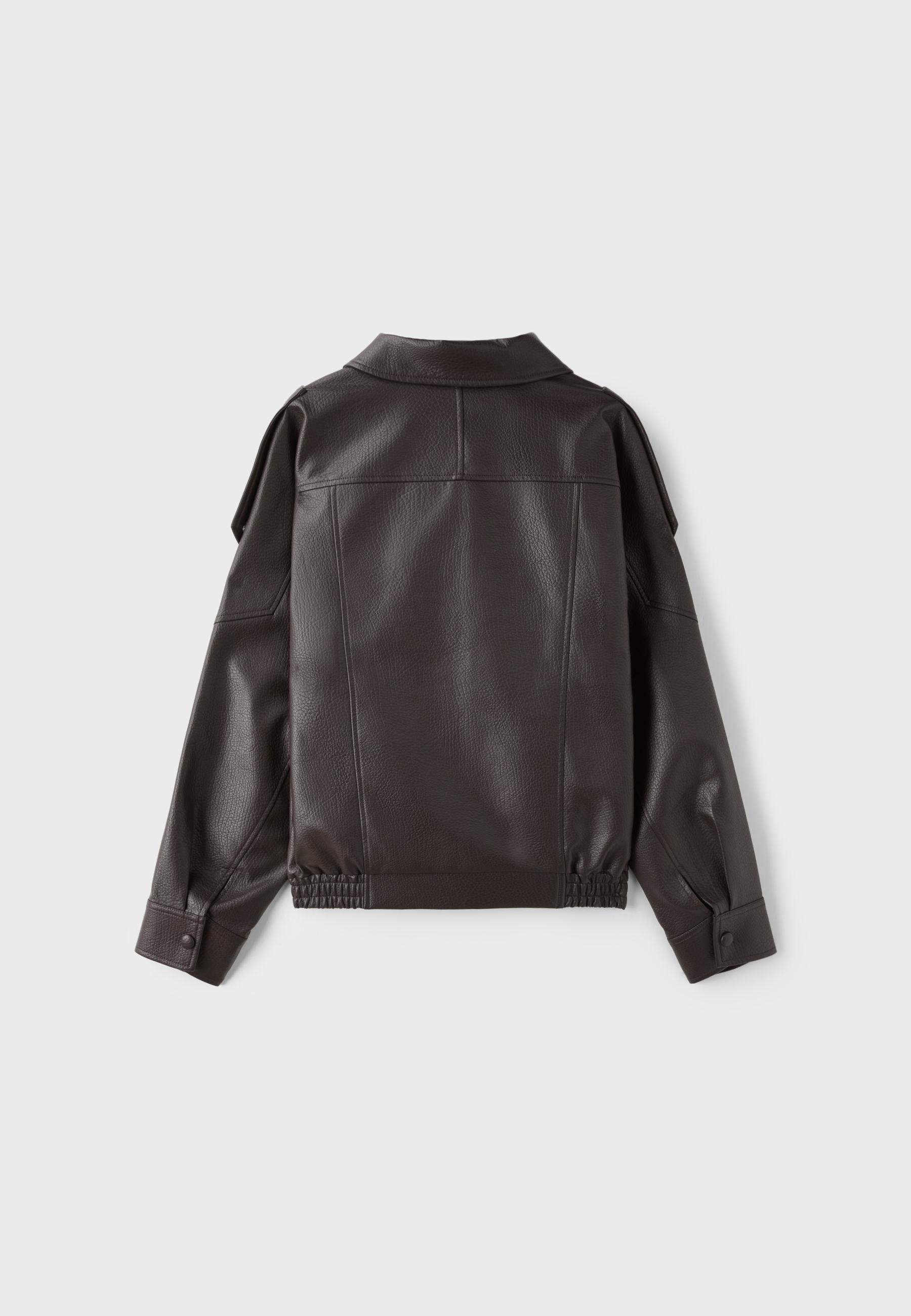 Oversize faux leather biker jacket — Brown