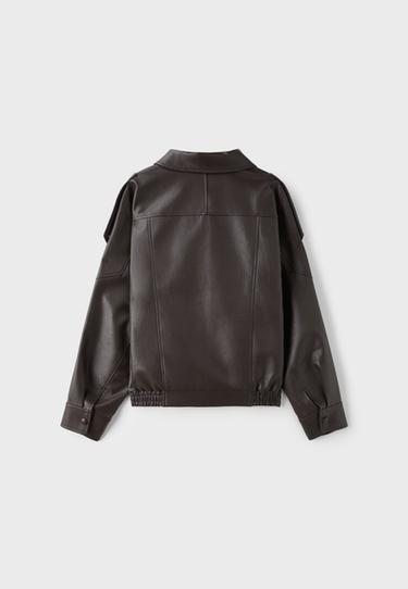 Oversize leather effect biker jacket — Brown 8