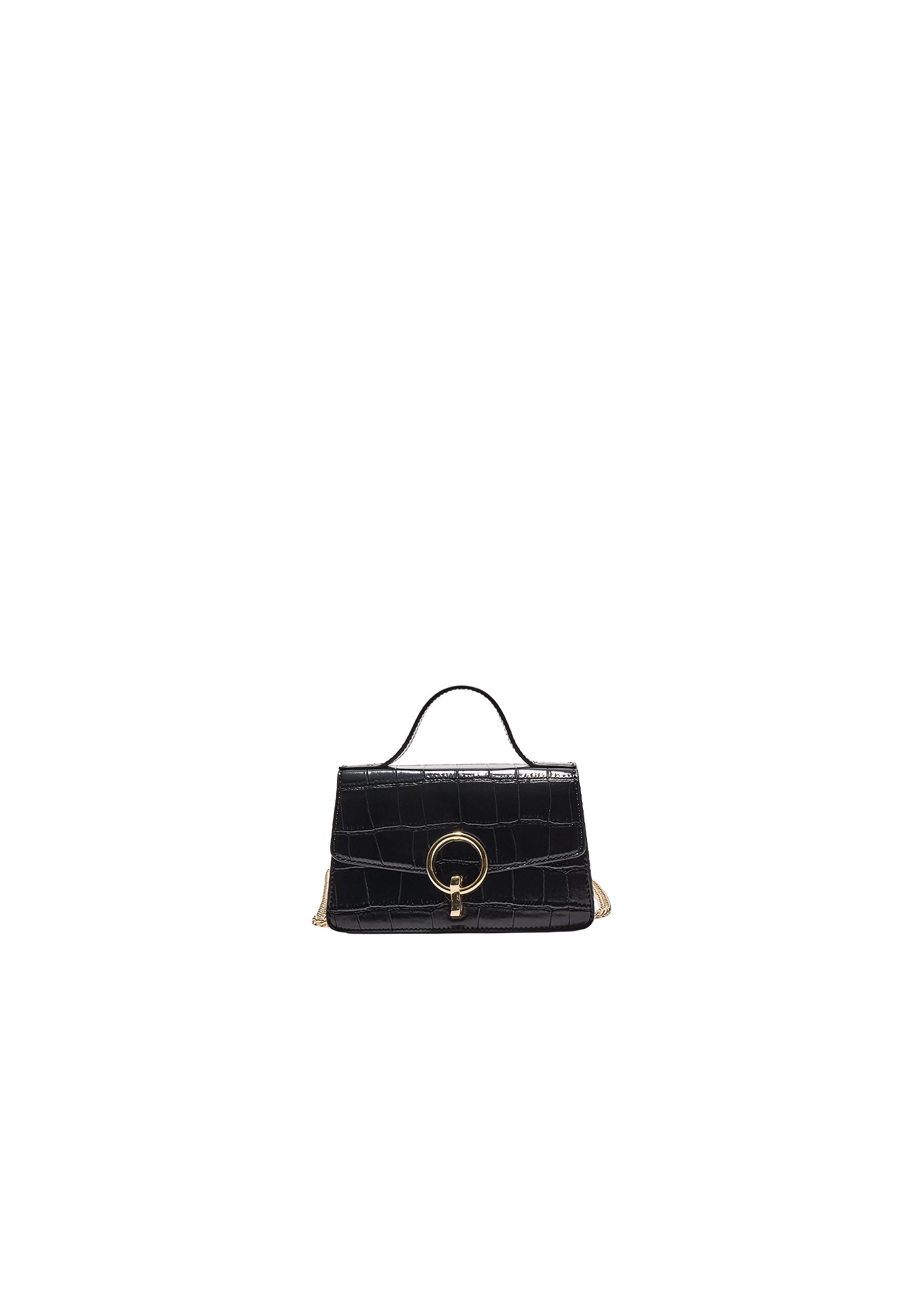 Coconut effect round clasp shoulder bag — Black