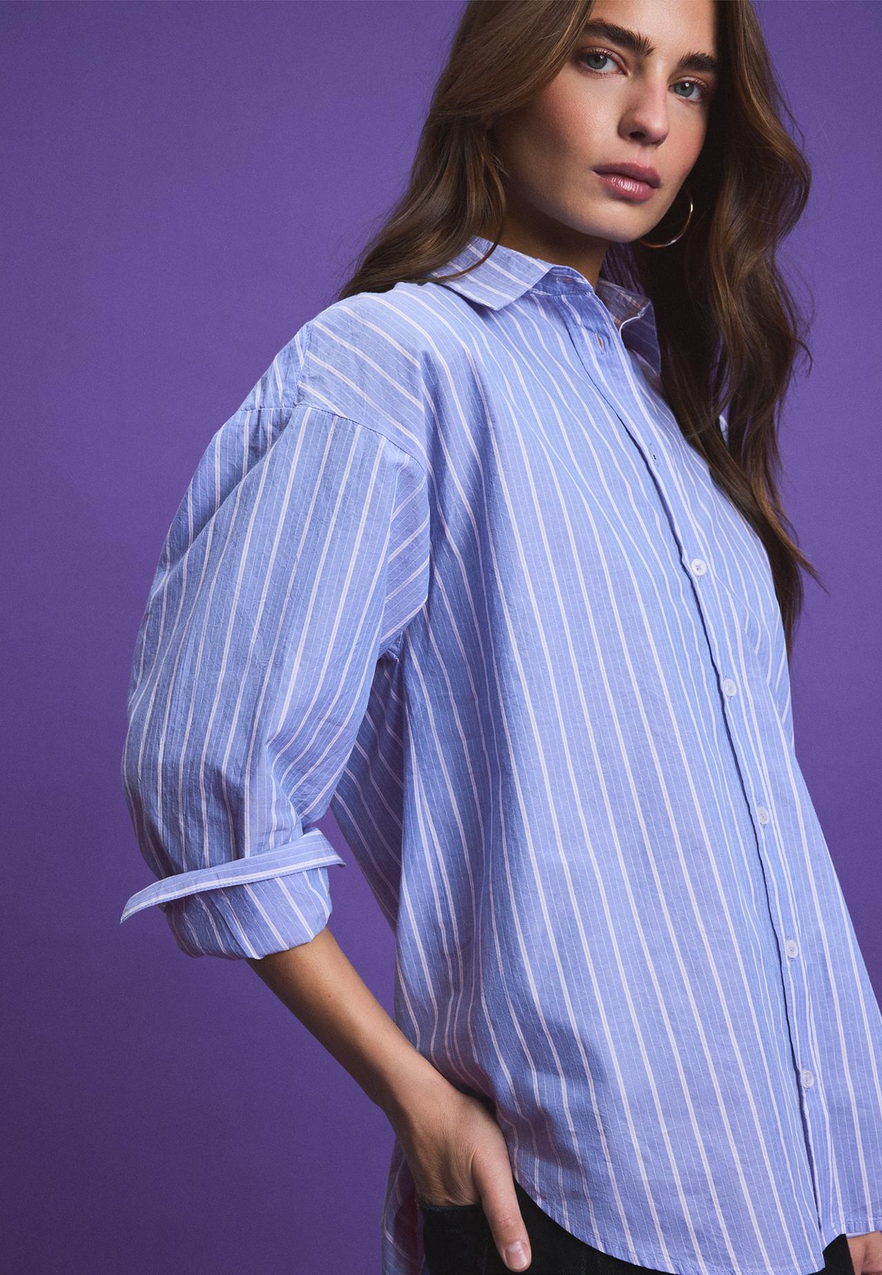 Regular fit adjustable poplin shirt — Sky blue