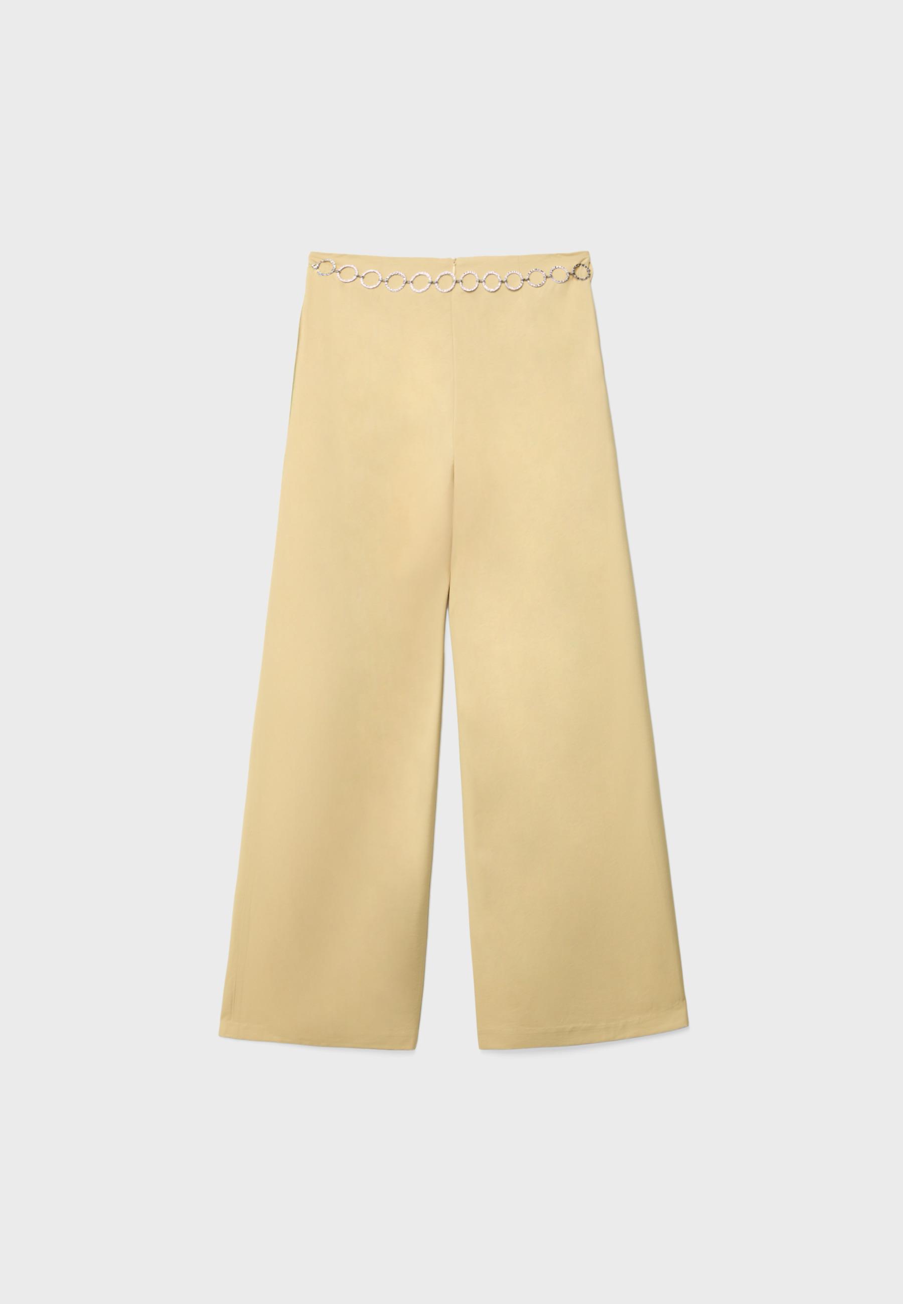 Satin trousers with chain detail — Pastel yellow