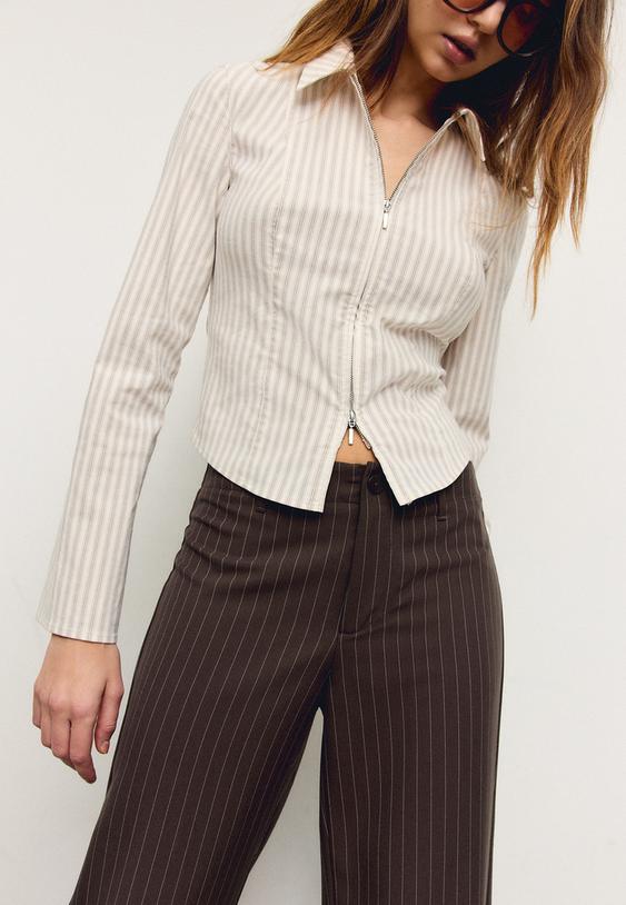 Stradivarius Slim Fit Straight Trousers Brown 12