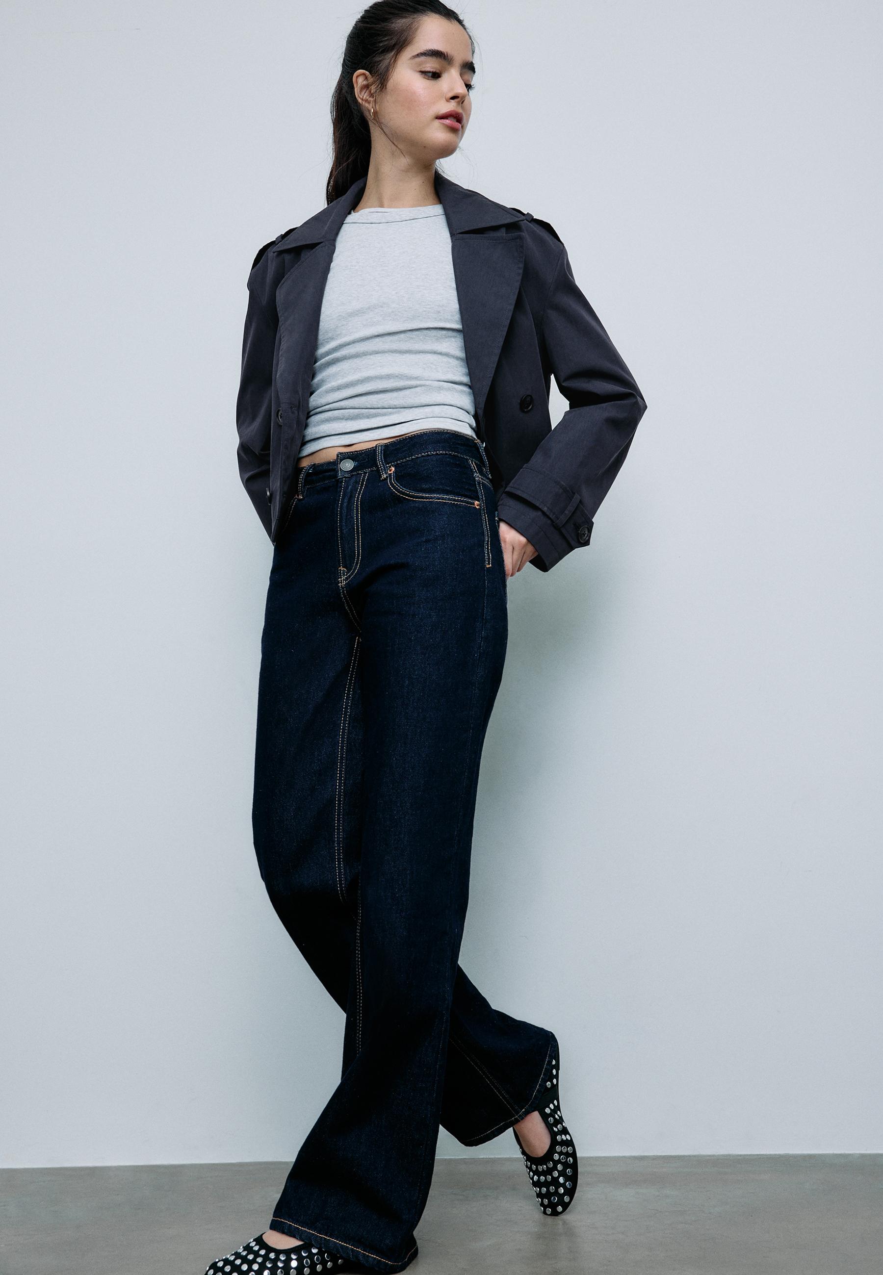 Stradivarius Κοντό Σταυρωτό Trench Navy Blue Xs