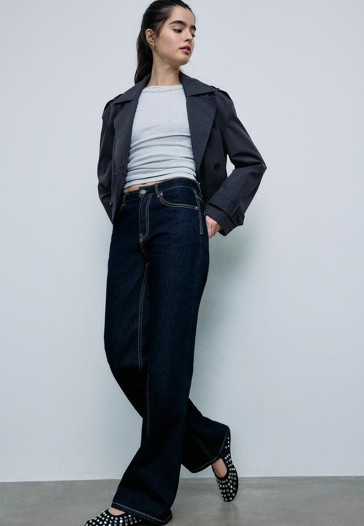 Kurzer Trenchcoat in Wickeloptik Marineblau XS