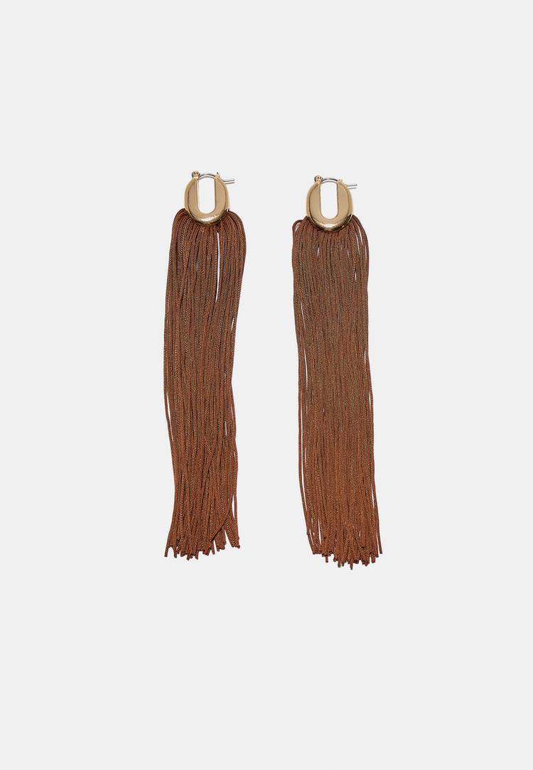 Stradivarius Cercei Lungi Cu Franjuri Auriu Os