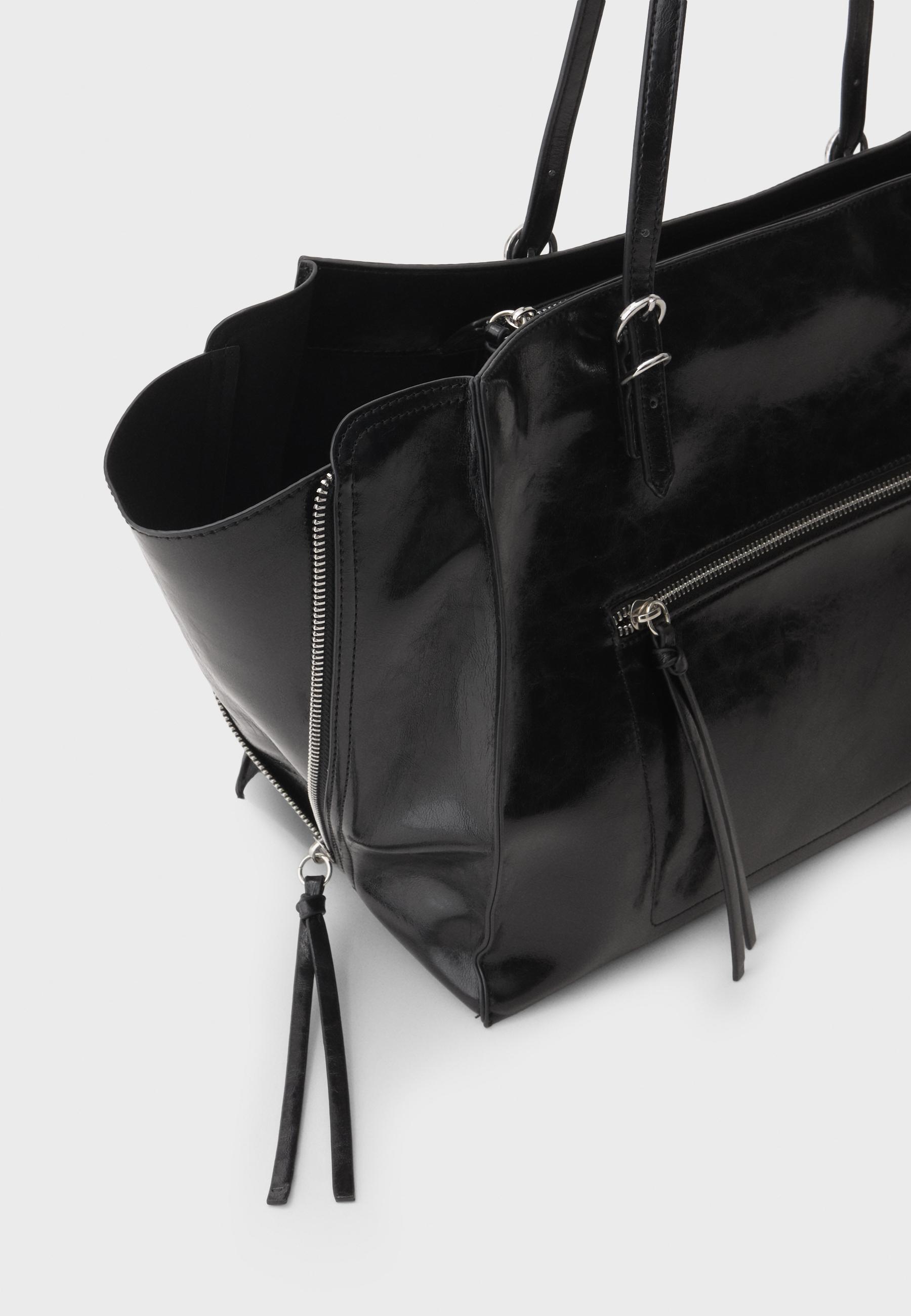 Stradivarius Fermuarlı suni deri shopper çanta görsel 5