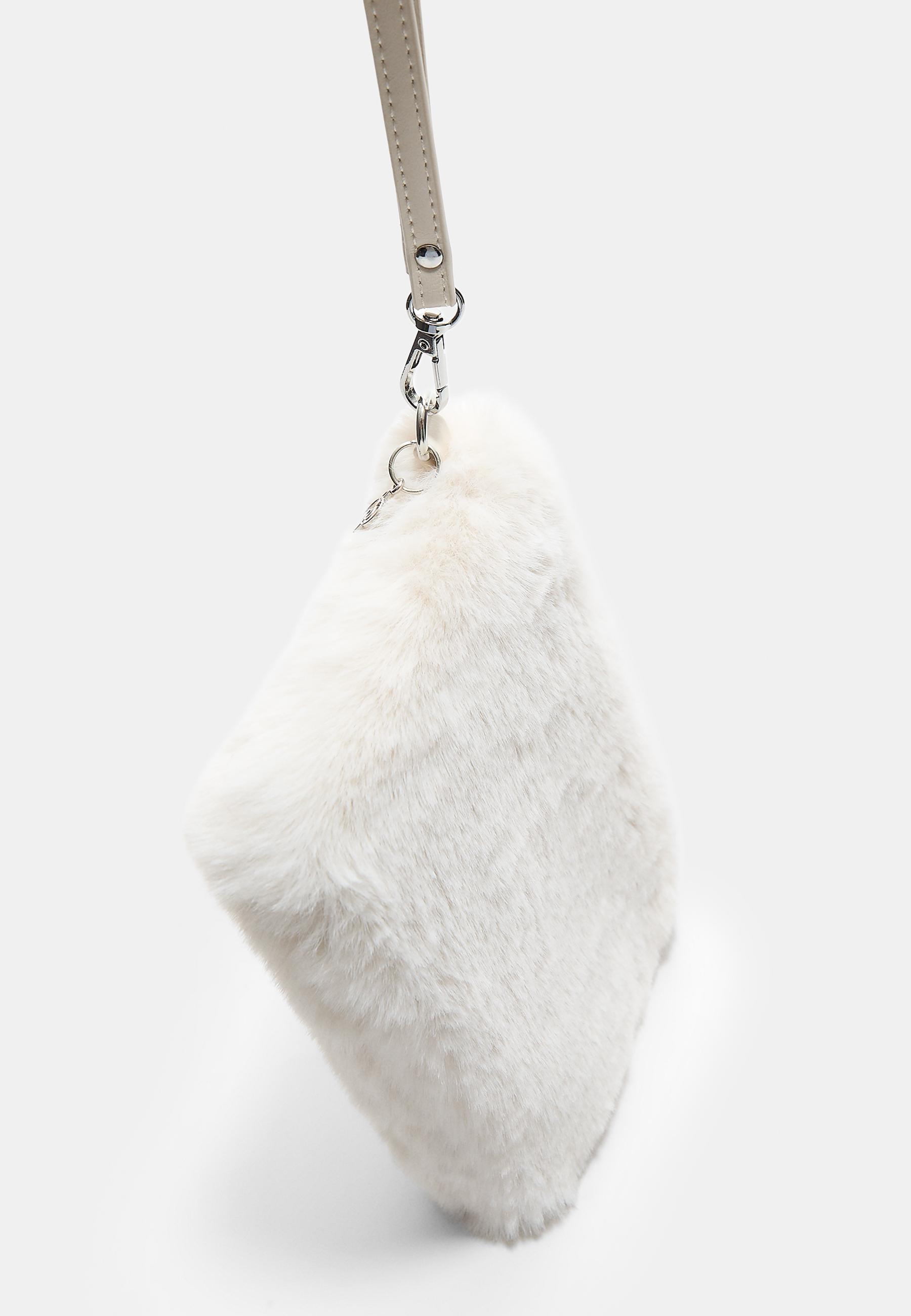 Faux fur toiletry bag — Ecru